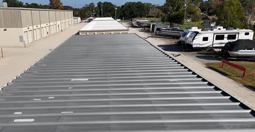 Picture of non painted storage facility roof.