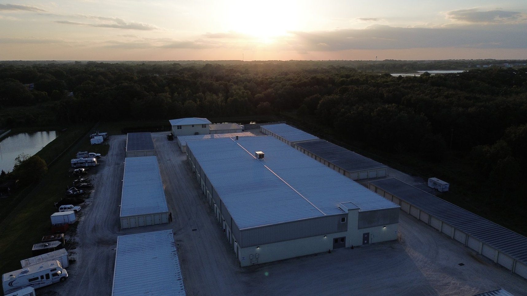 Aerial view of AAA American Storage at sunset
