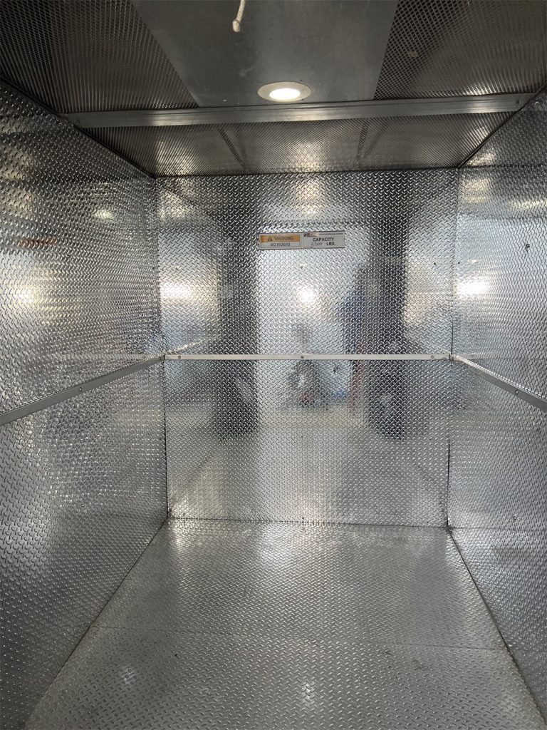 Freight elevator serving the two-story climate controlled building