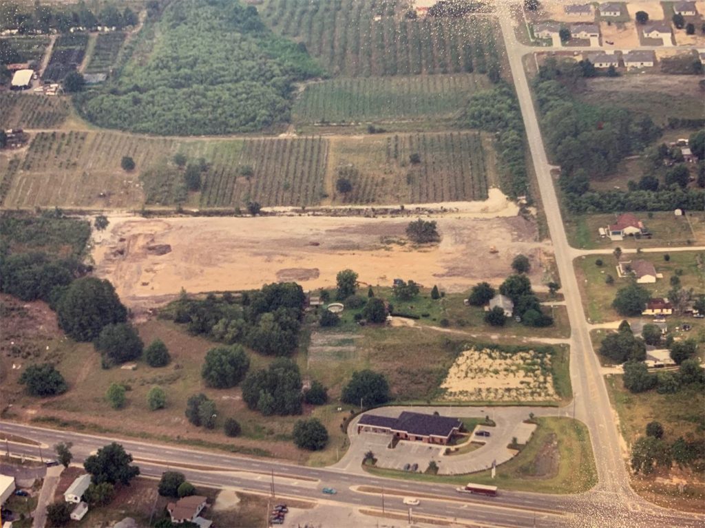 Aerial view of the site during early development